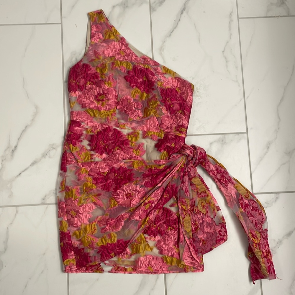 Brailey Mini Dress - One Shoulder Wrap Dress - Picture 5 of 8